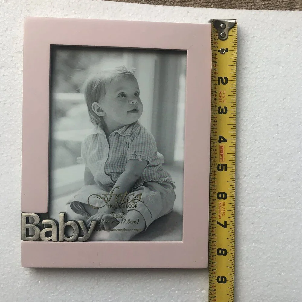 Pink 5 x 7 NWT Baby Photo Frame by Fetco Home Decor Raised Metallic Word 